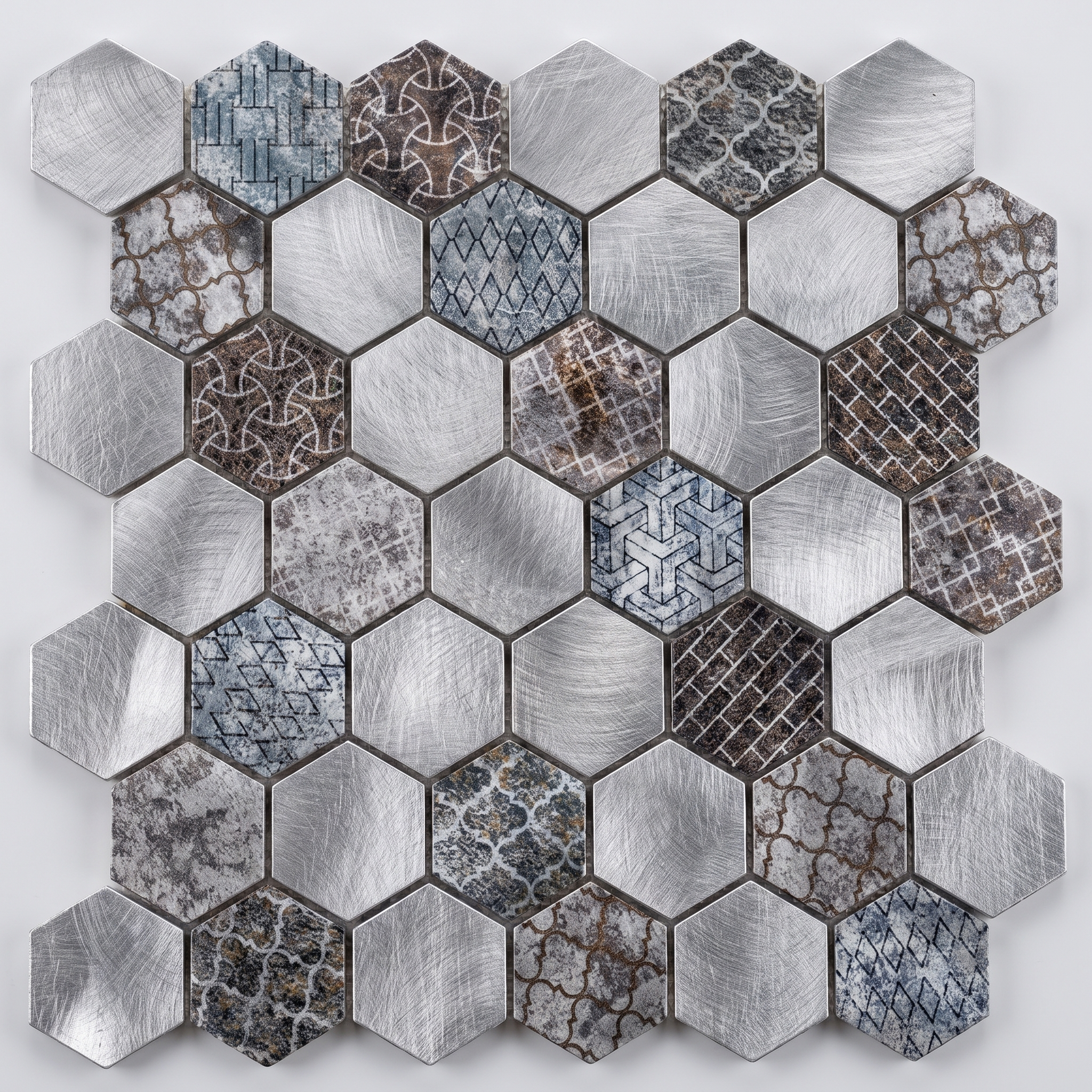 Aluminum Mosaikfliesen Marseille Silber  48x48x8mm Hexagon 