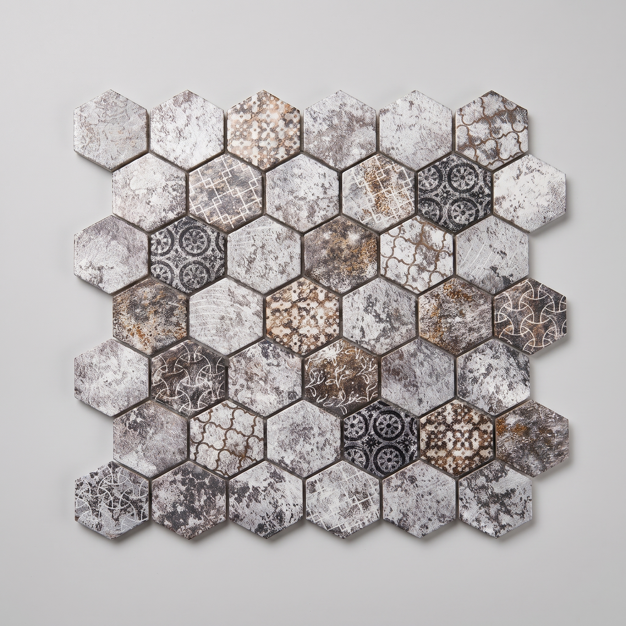Aluminum Mosaikfliesen Marseille Grau  48x48x8mm Hexagon 