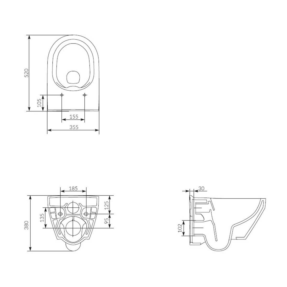 WC Wand-Tiefspül-WC Kuta oval spülrandlos Absenkautomatik