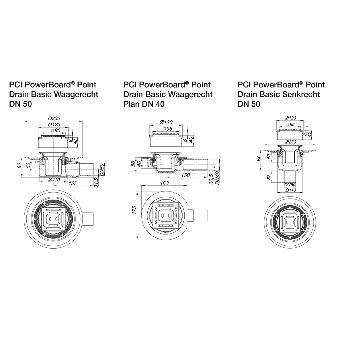 Bodenabläufe PCI PowerBoard Point Drain Basic-BEN10197