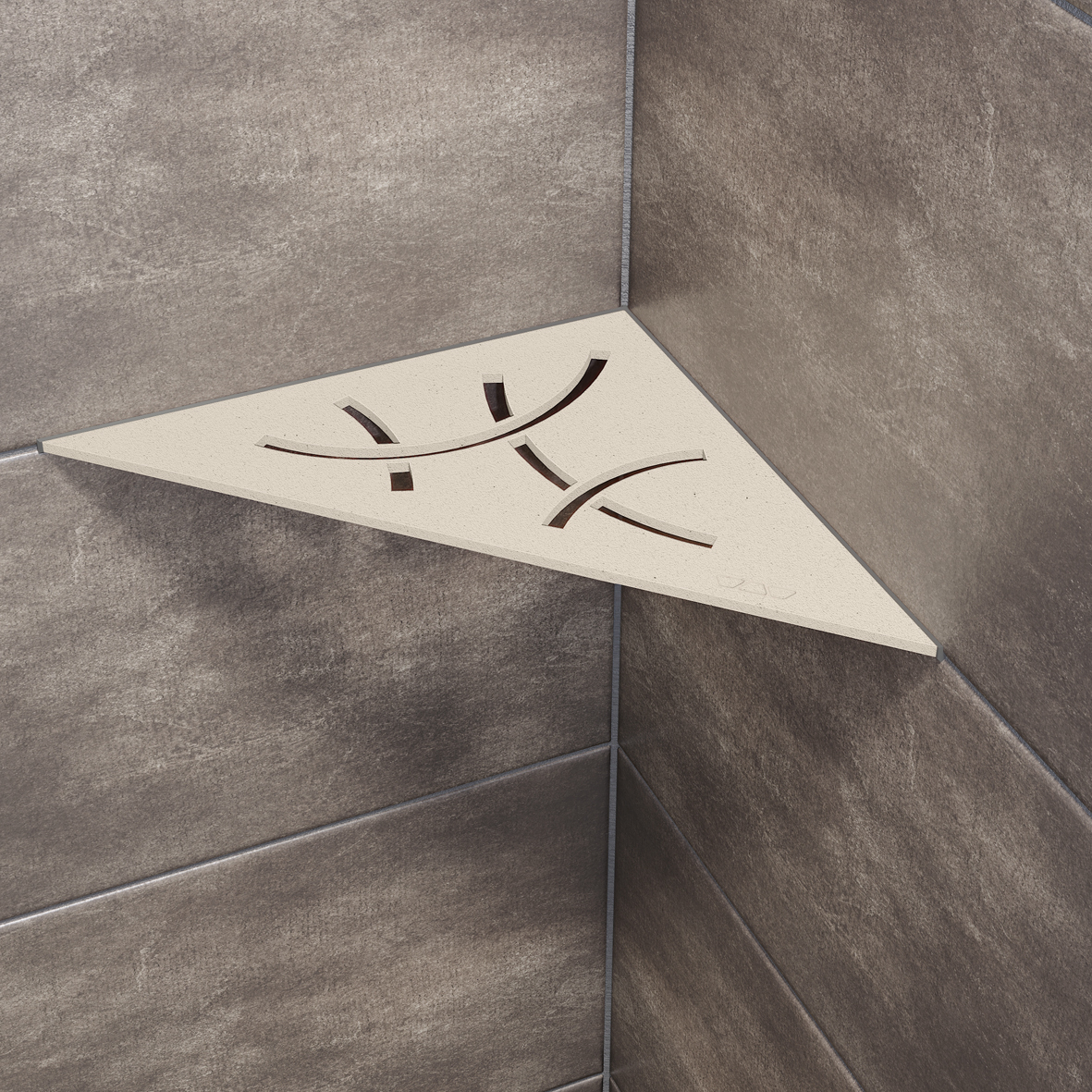 Wandablage für Nischen von Schlüter Dreieckige Eck-Wandablage Curve Elfenbein