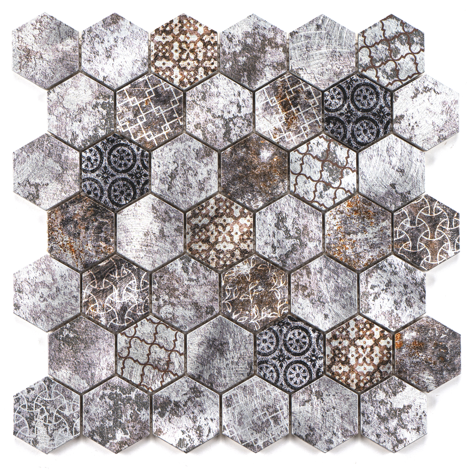 Aluminum Mosaikfliesen Marseille Grau  48x48x8mm Hexagon 