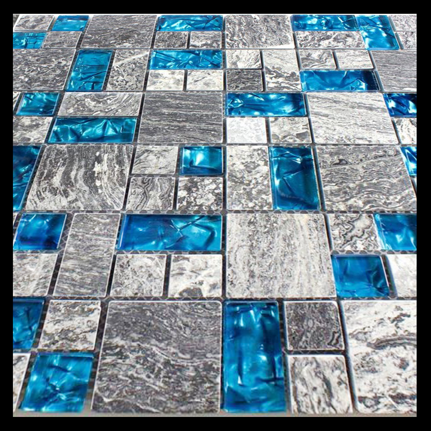 Glasmosaik Blau Natursteinmosaik Abigal Muster