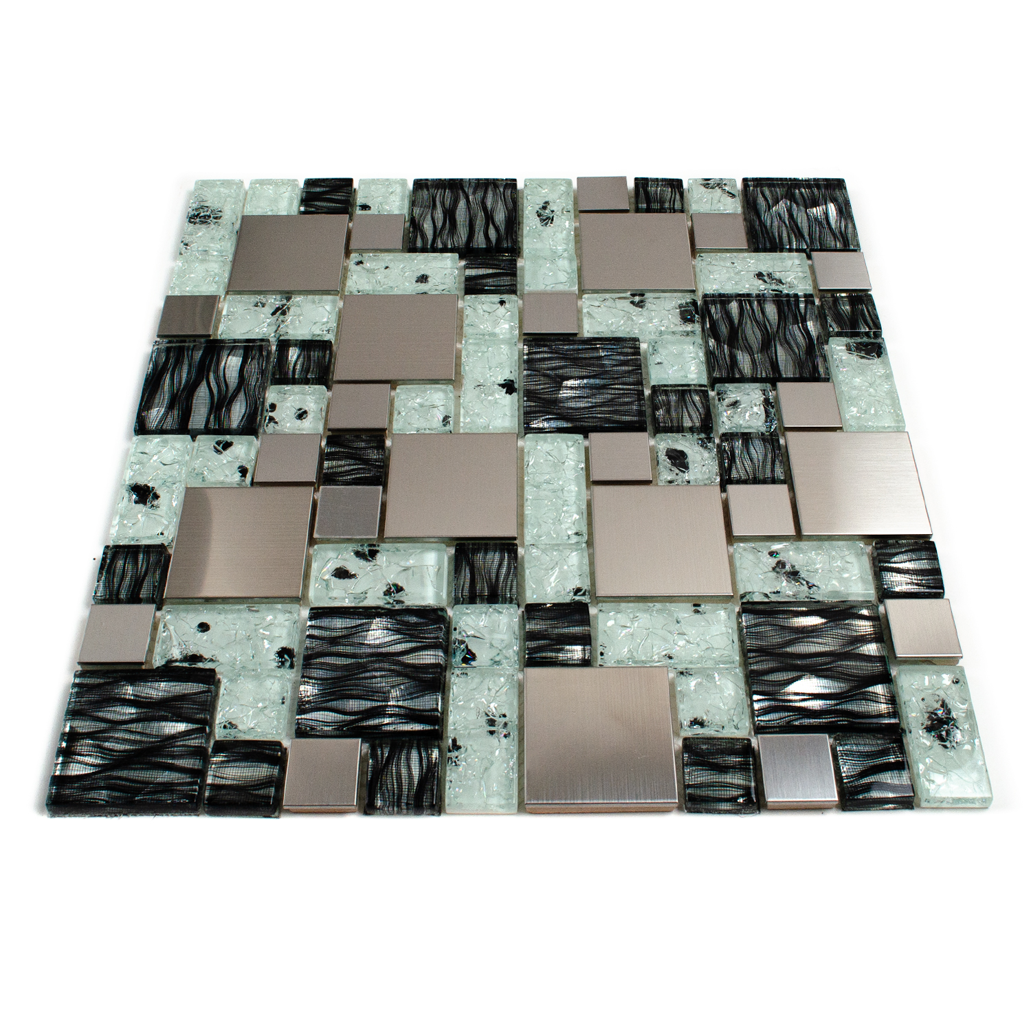 Glasmosaik Edelstahl Mix Schwarz weiss-BEN10405