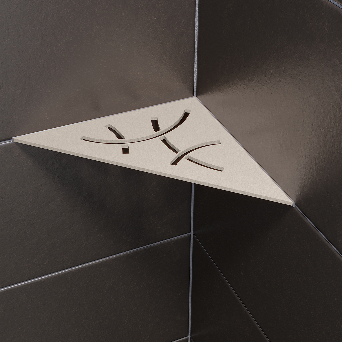 Wandablage für Nischen von Schlüter Dreieckige Eck-Wandablage Curve Creme