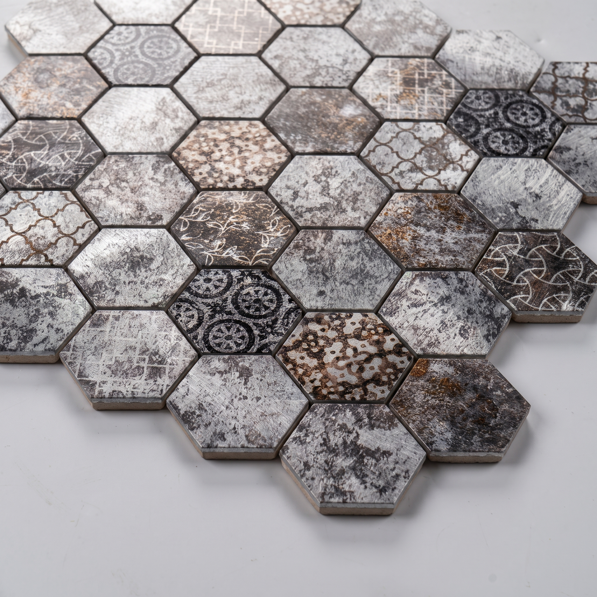 Aluminum Mosaikfliesen Marseille Grau  48x48x8mm Hexagon 