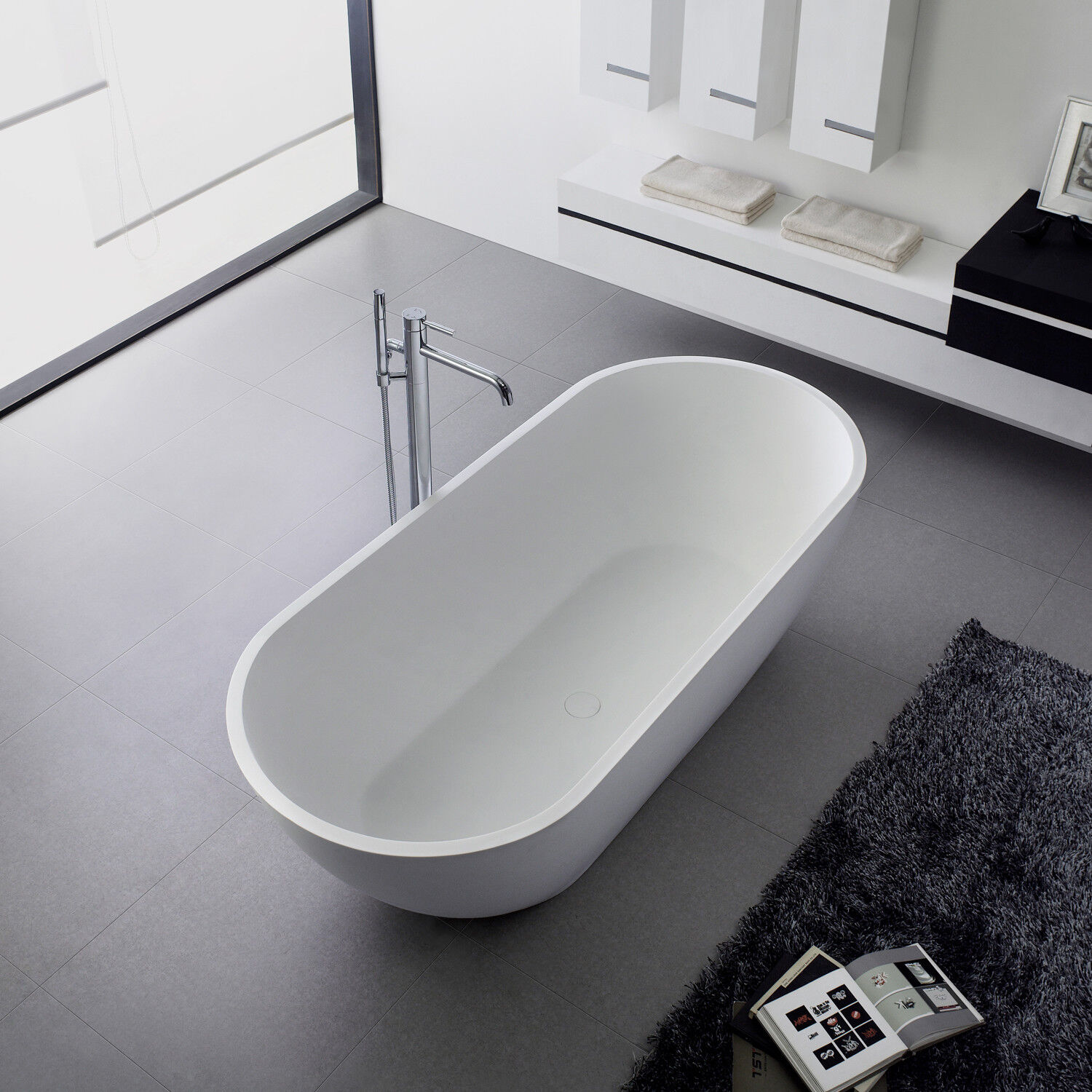 Freistehende Badewanne aus Mineralguß Minu One Stone weiß matt 170x78cm -BEN10243 Freistehende Badewanne aus Mineralguß Minu One Stone weiß matt 170x78cm -BEN10243