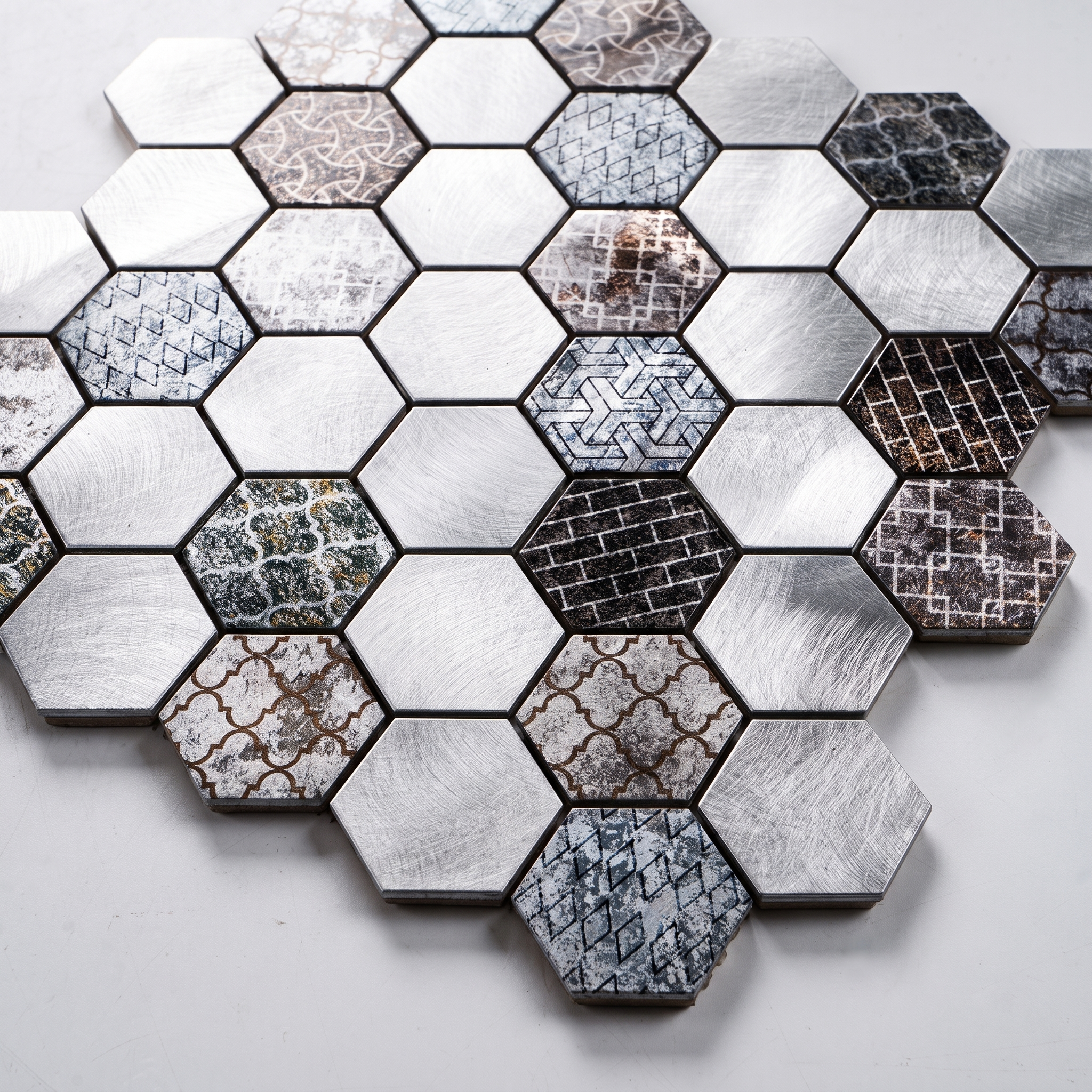 Aluminum Mosaikfliesen Marseille Silber  48x48x8mm Hexagon 