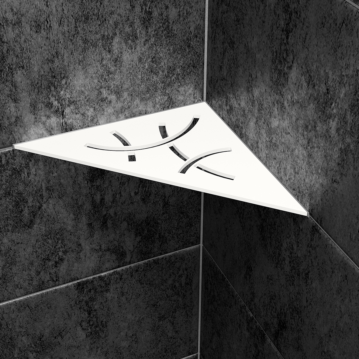 Wandablage für Nischen von Schlüter Dreieckige Eck-Wandablage Curve Brillabtweiß matt