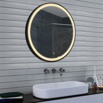 Design Schwarz Matt Rund LED Badezimmerspiegel