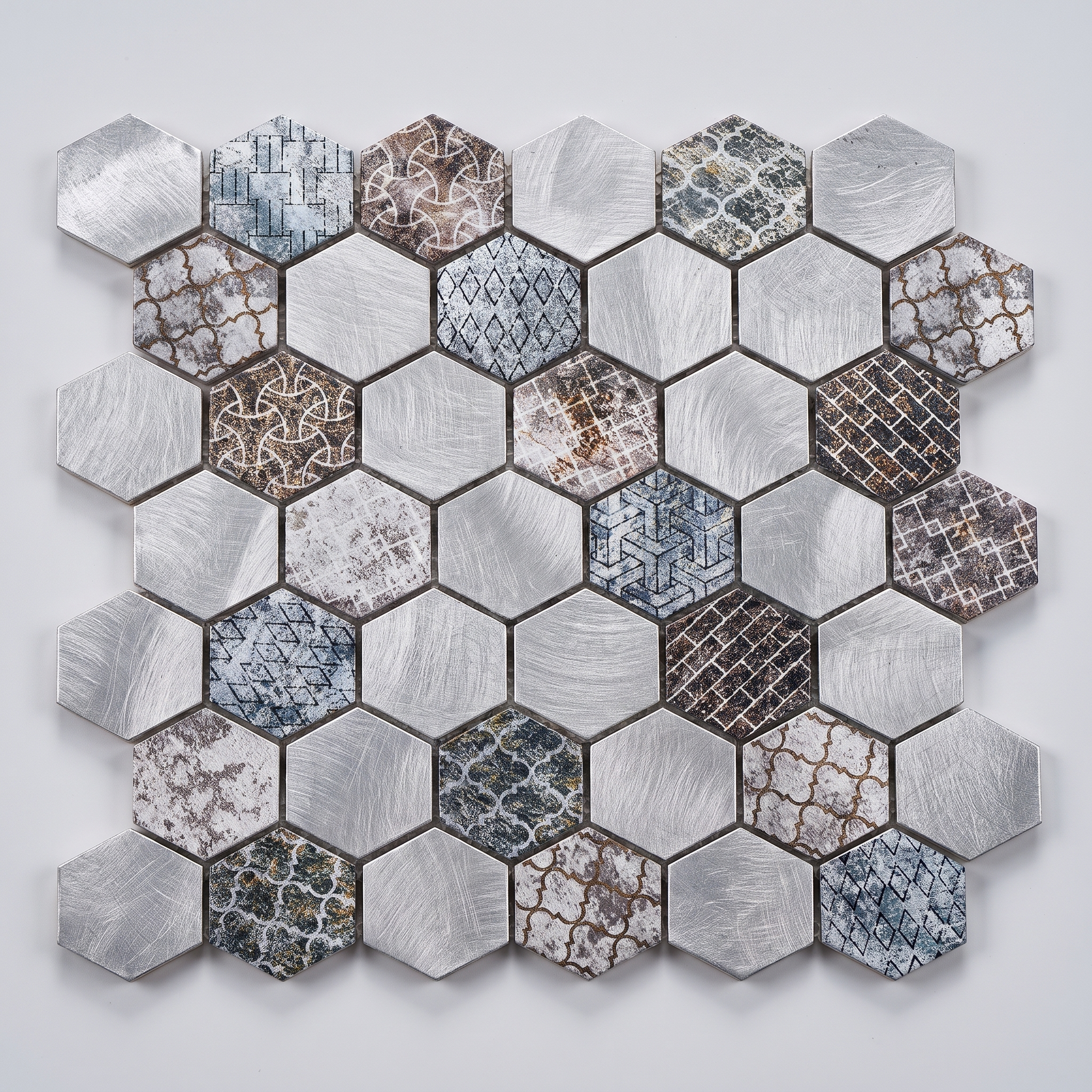 Aluminum Mosaikfliesen Marseille Silber  48x48x8mm Hexagon 