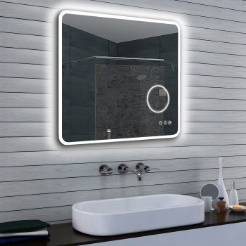 LED Kalt- / Warmweiß Lichtspiegel mit Kosmetikspiegel dimmbar 80x70x3cm